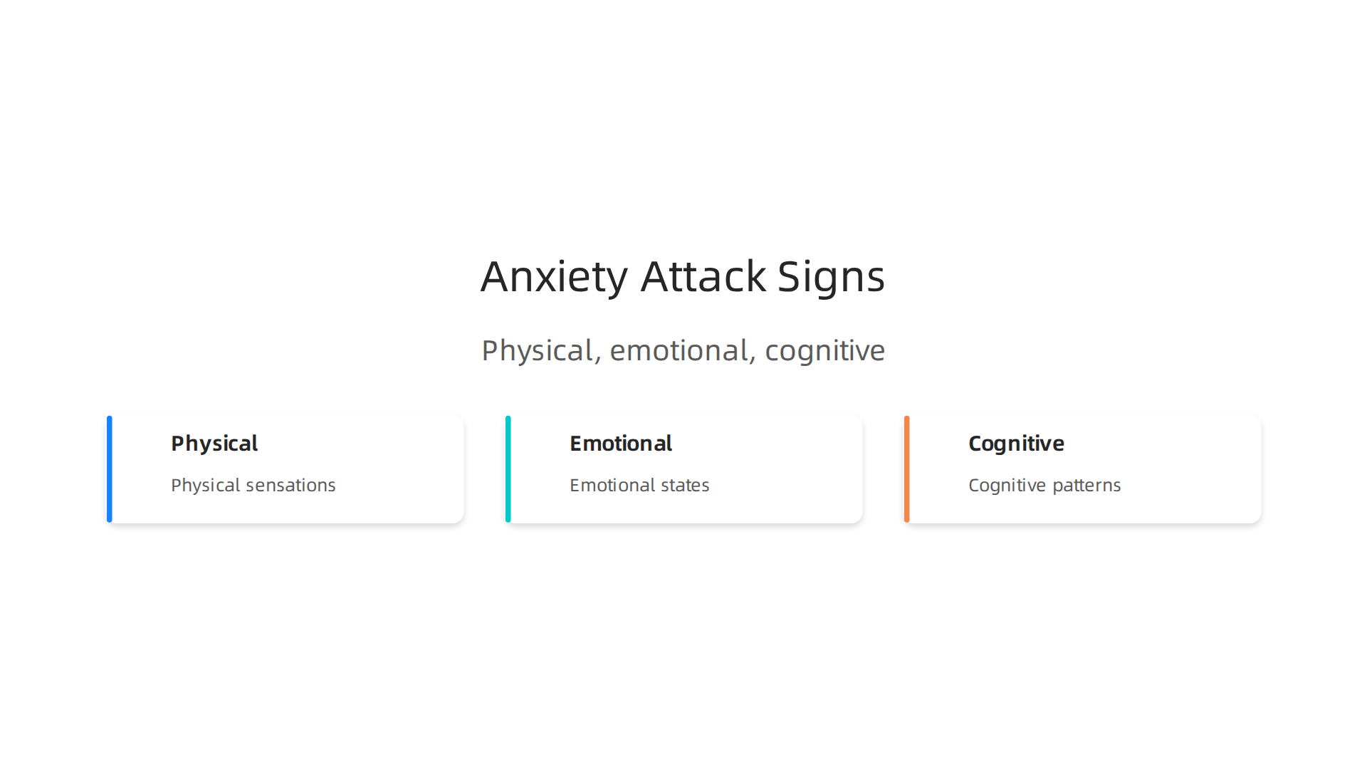 Anxiety attack symptoms manifest across physical sensations, emotional states, and cognitive patterns.