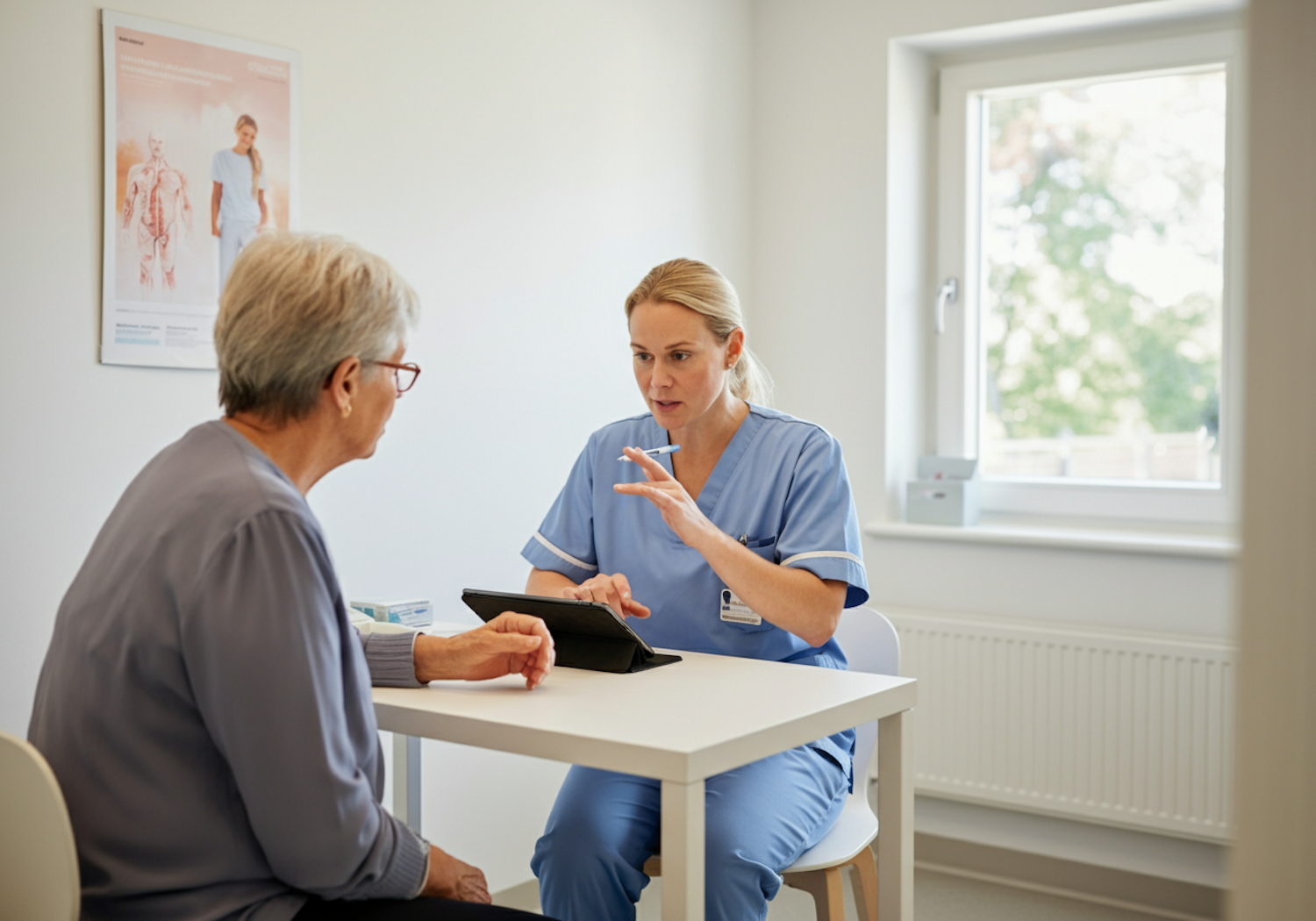 A doctor and patient engaged in a discussion, representing the crucial first step of talking to a healthcare provider about OCD symptoms.