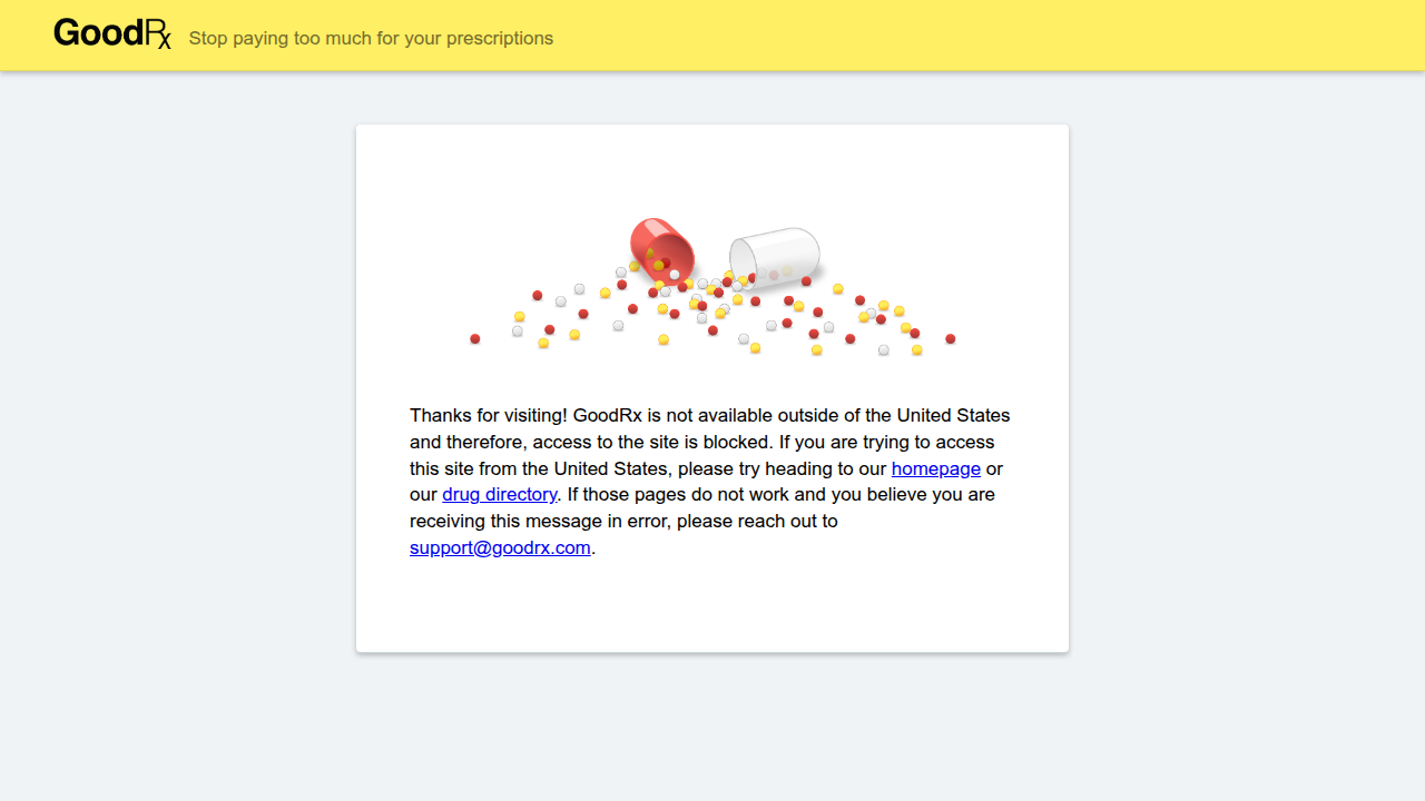 The homepage of GoodRx, a resource for prescription drug information, pricing, and potential side effects.