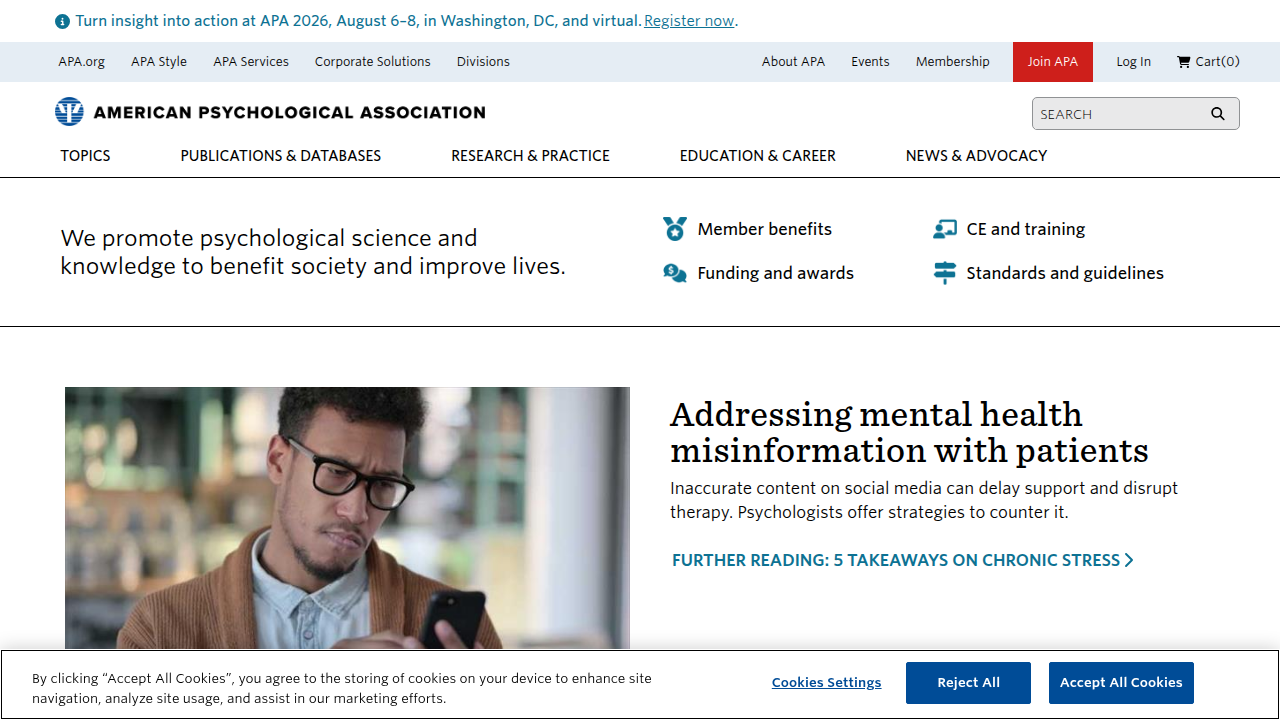 The official website of the American Psychological Association, a leading scientific and professional organization representing psychology in the United States.