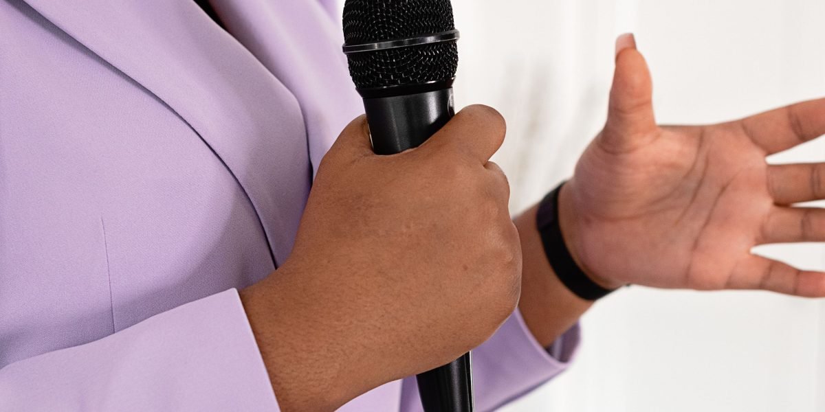 A person feeling nervous while speaking in front of an audience.