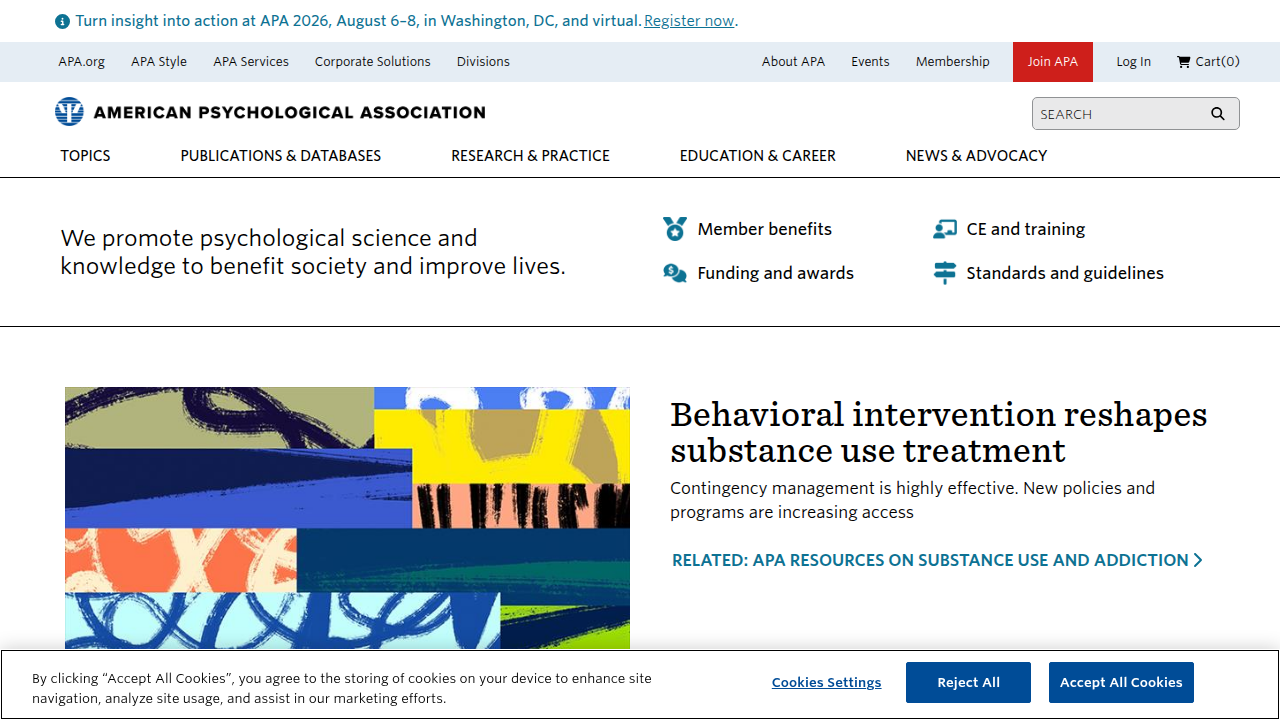 The American Psychological Association's website, a trusted source for clinical practice guidelines on mental health treatments.
