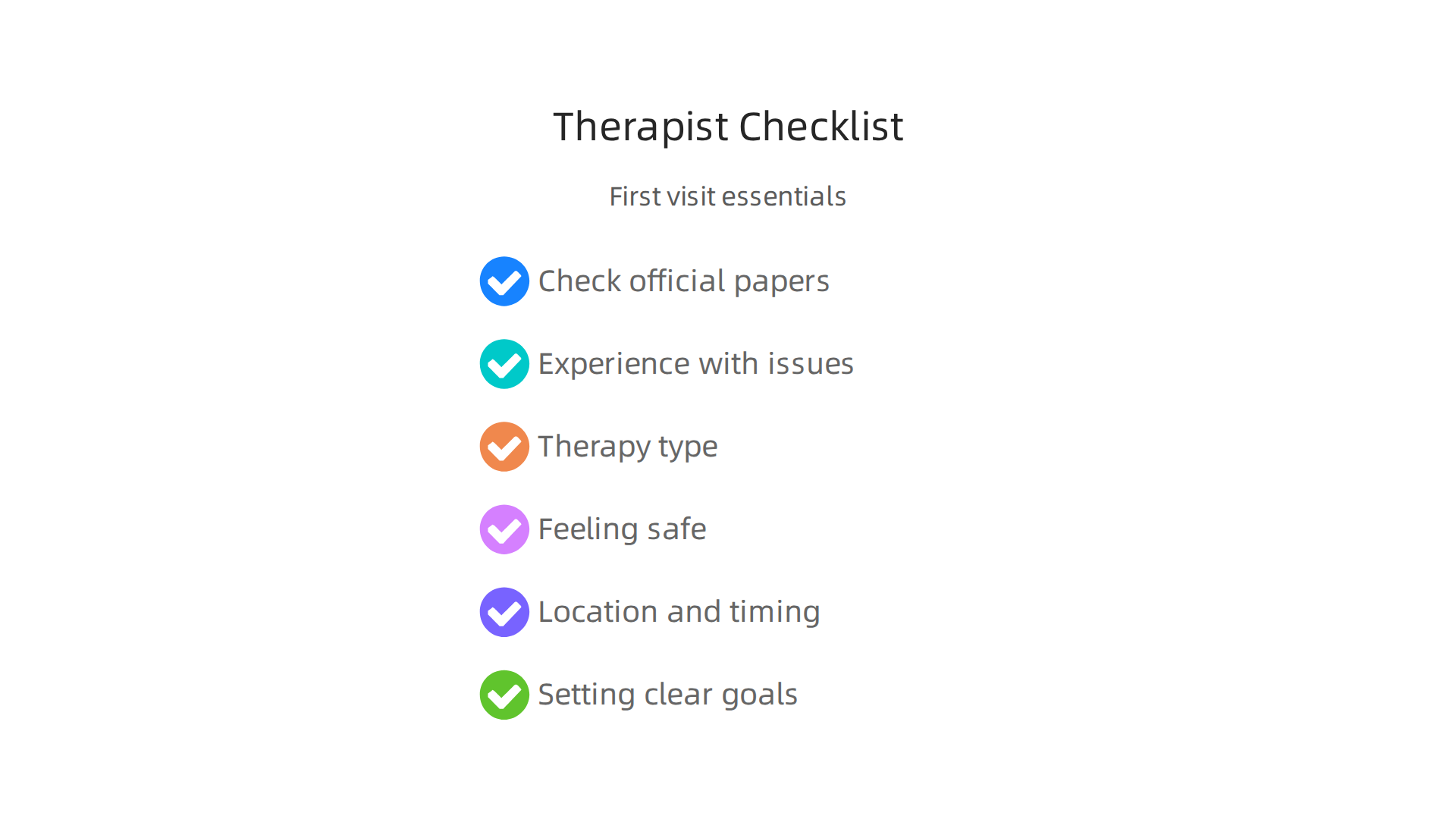 A practical checklist for selecting a therapist or therapy program, including key questions to ask during the first visit.