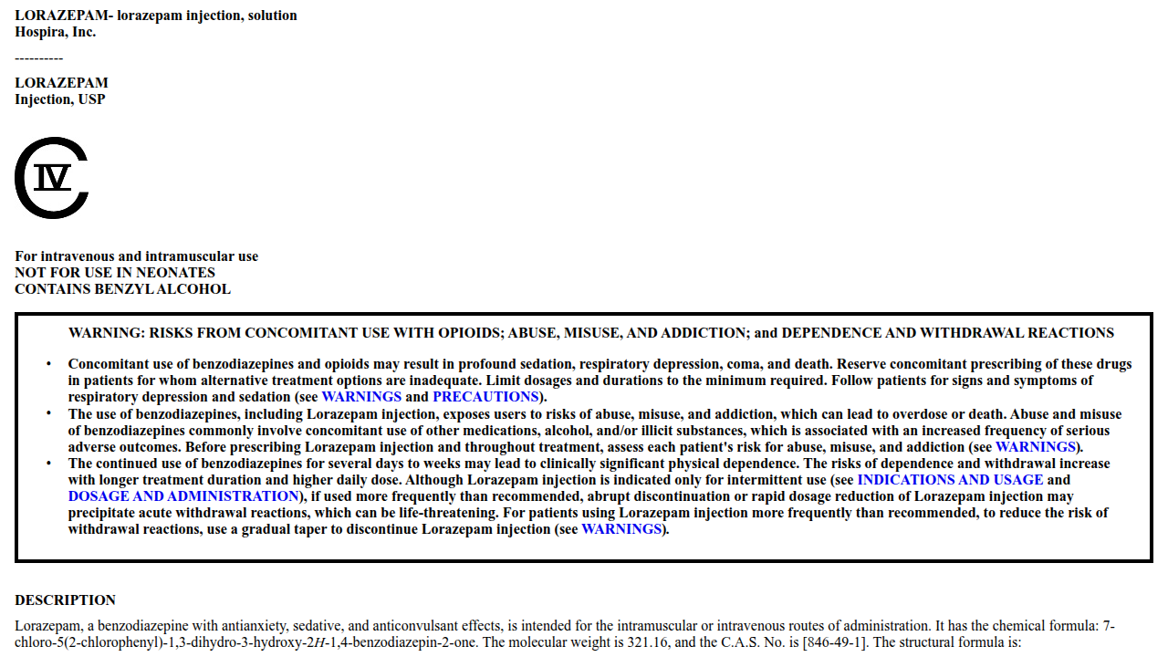 Consult official Pfizer labeling for detailed information on lorazepam interactions and risks.