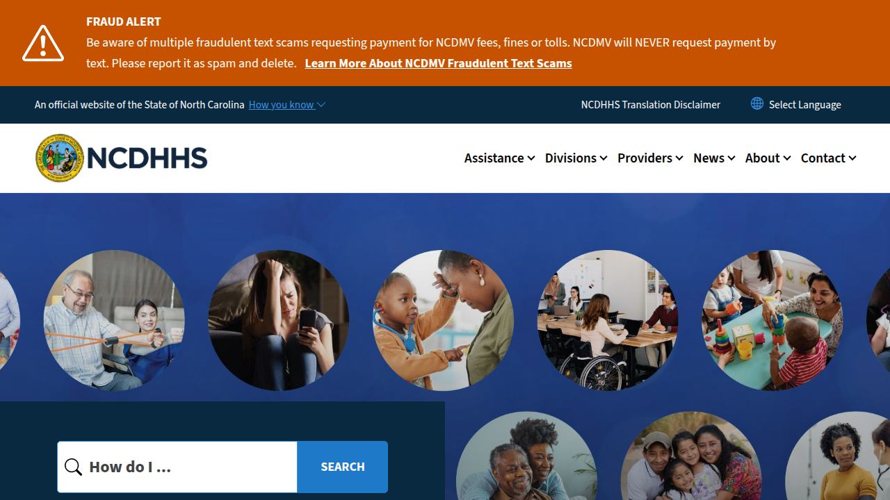 Screenshot of the North Carolina Department of Health and Human Services website, a source for state suicide prevention plans.
