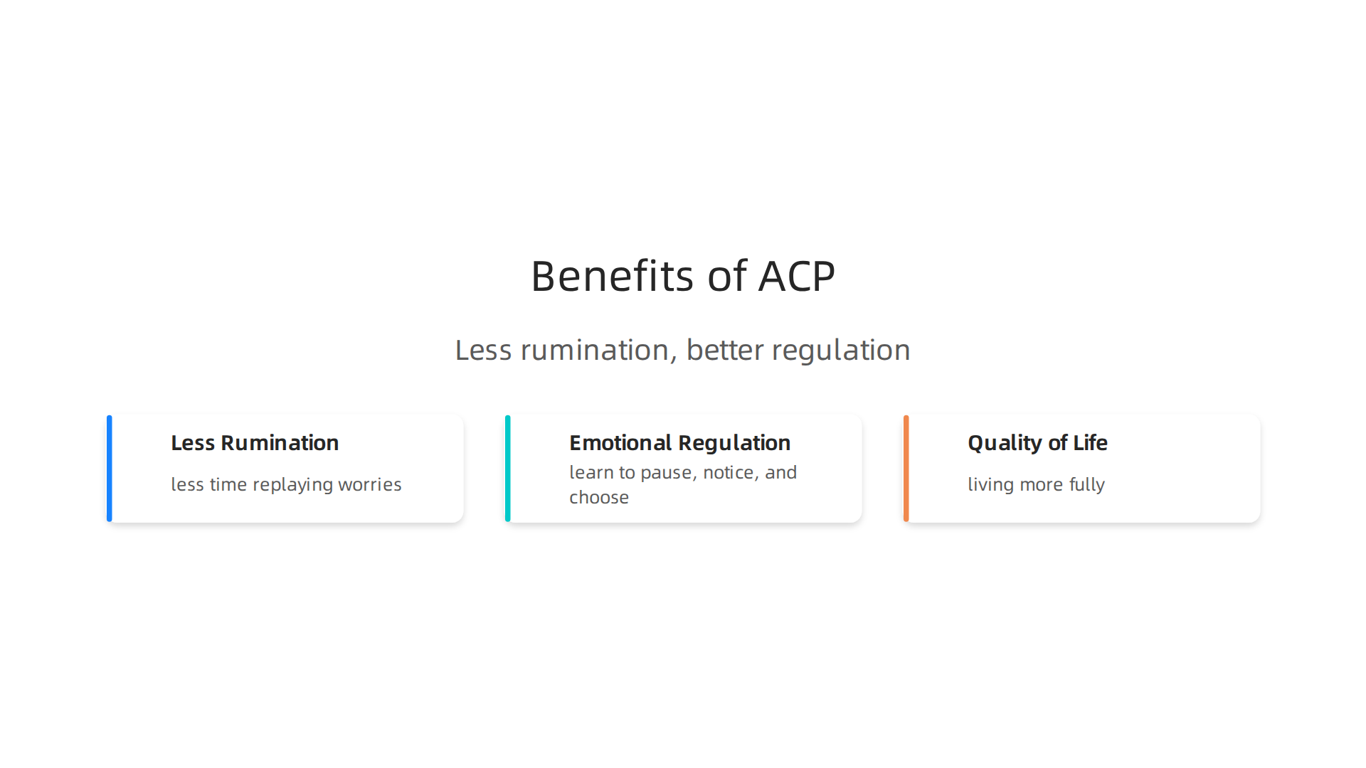 Consistent practice of ACP leads to reduced rumination, better emotional regulation, and an improved quality of life.