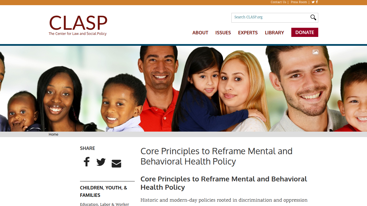 CLASP report outlining core principles to reframe mental and behavioral health policy, focusing on strengths and coping.