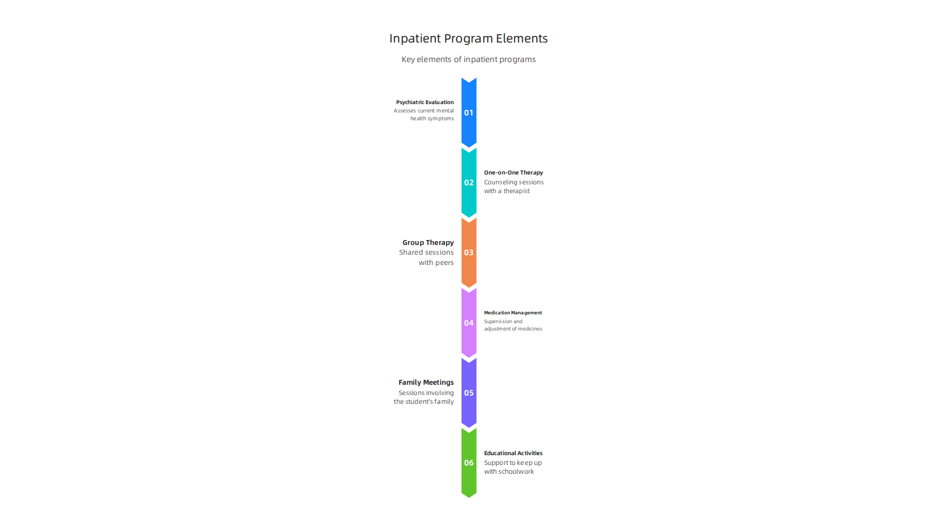 Key elements that define a typical inpatient mental health program for students.