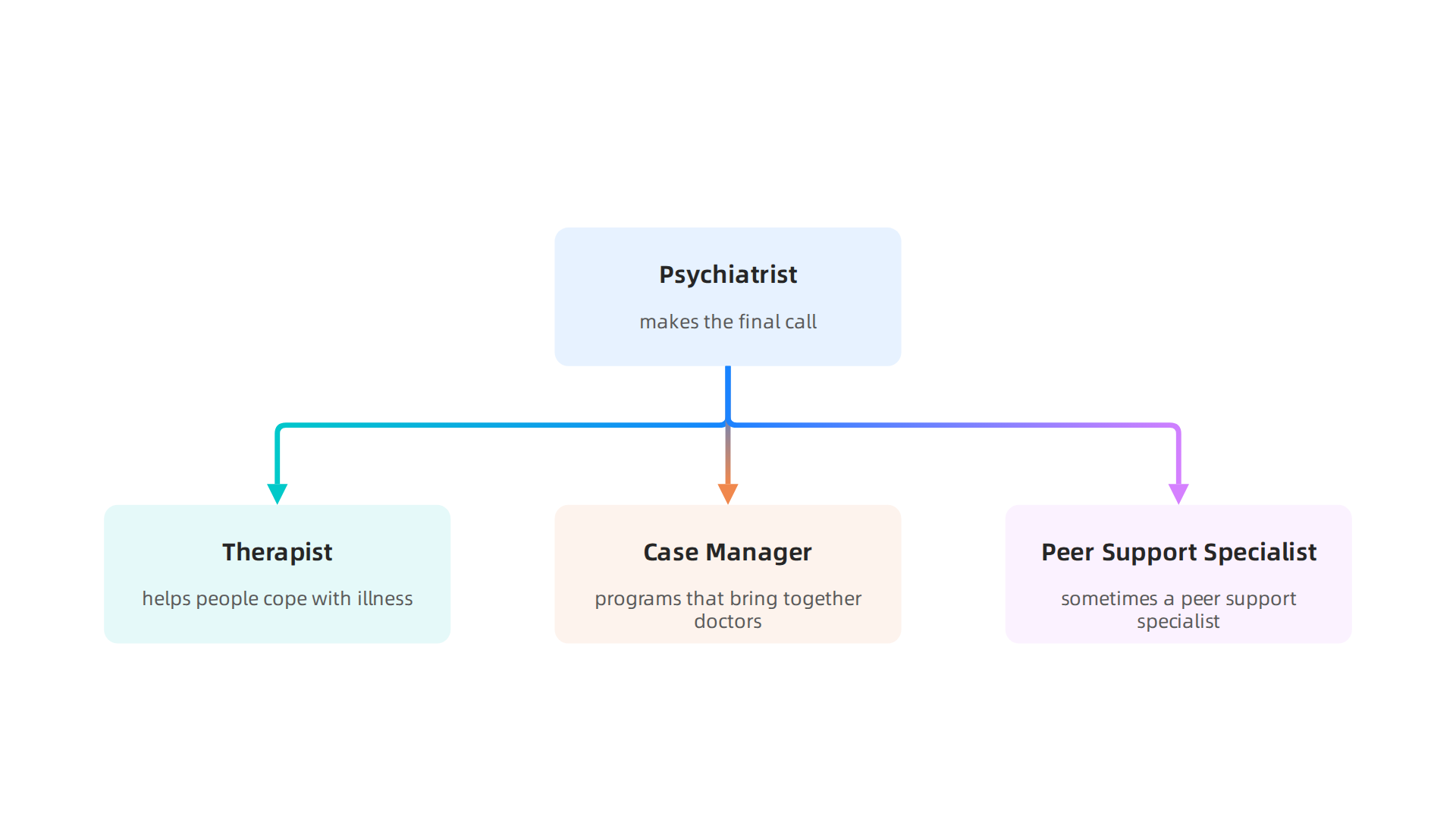 An infographic outlining the key roles within a comprehensive treatment team for schizophrenia, including medical and psychosocial support.