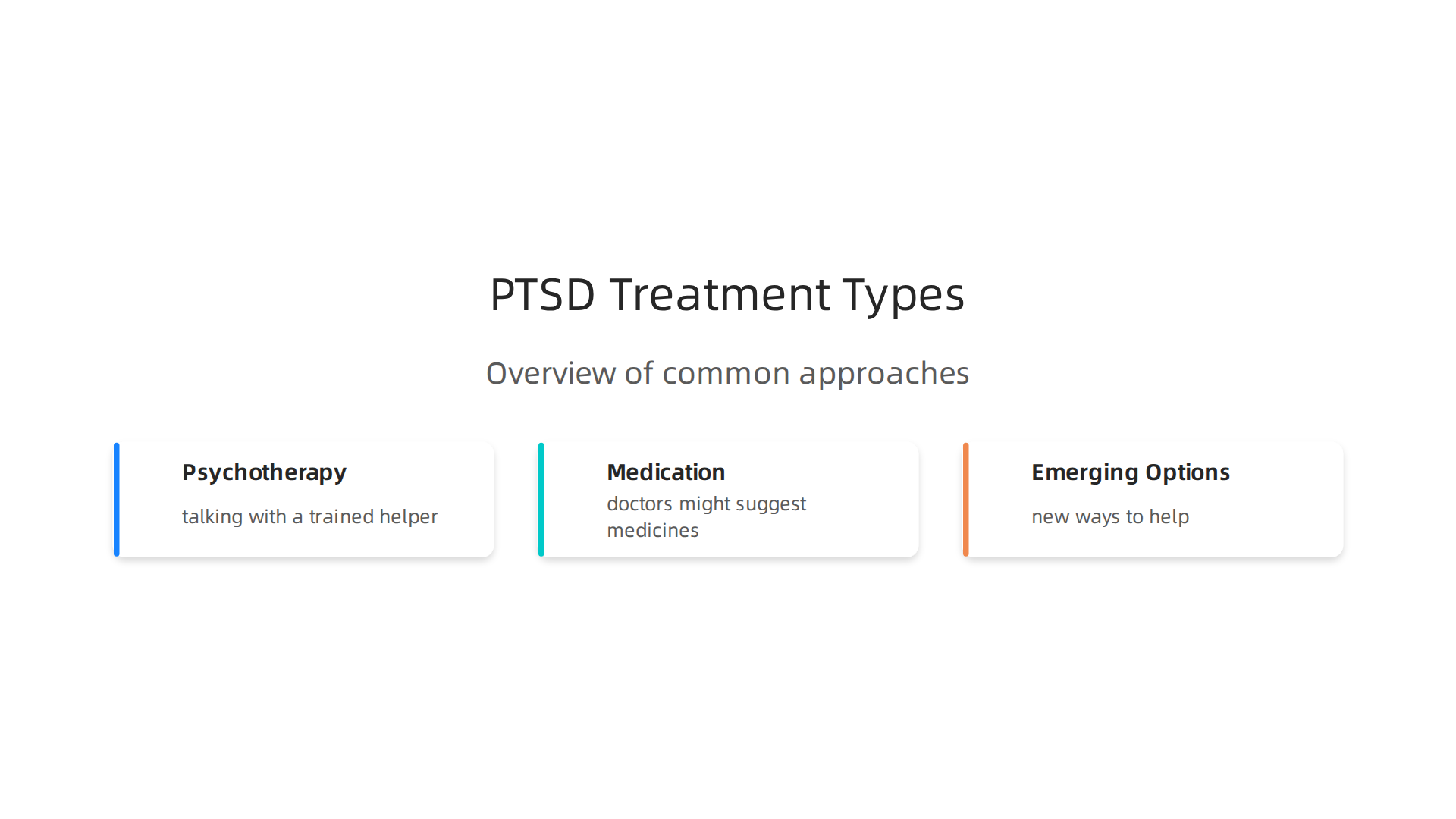 An overview of common approaches to managing PTSD: psychotherapy, medication, and emerging options.