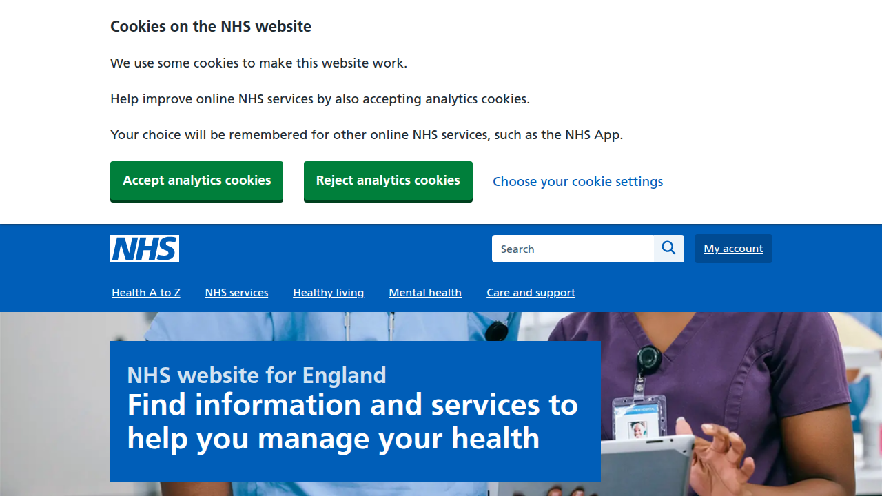 A screenshot of the NHS website, a trusted source for information on mental health and anxiety.
